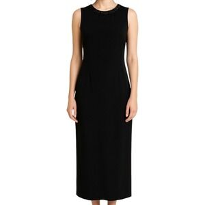 VTG ELLIETTE Silk Sheath Modest Dress Gown Black Embellish Neck Sleeveless Sz 10